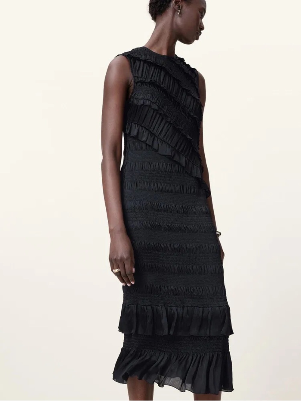 All Saints Nyla Sleeveless Shirred Midi Dress